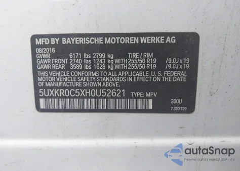 2017 BMW X5 xDrive35I z USA, uszkodzony, nr VIN 5UXKR0C5XH0U52621